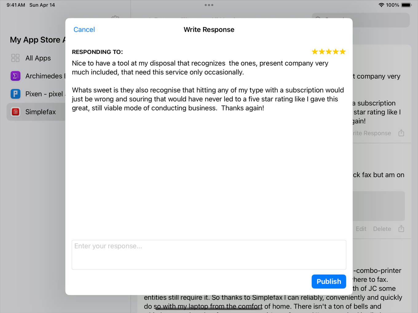 Editing responses in Xreviews app for iOS